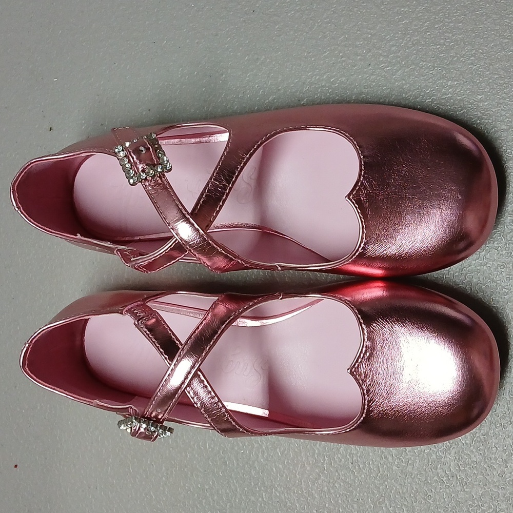 Dolls Kill Sugar Thrillz Halcyon Gaze Pink Metallic Mary Janes Flats Ballet Sz 5
